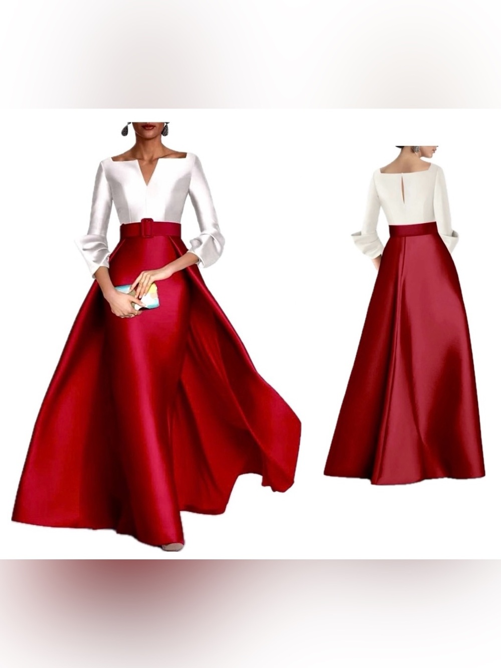 LANTING White & Red Satin Dress M Maxi Gown Formal Prom Elegant Whimsigoth NWT